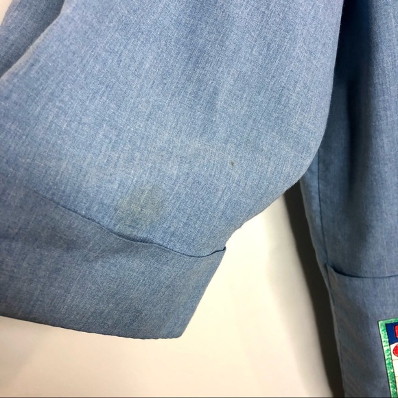 VINTAGE 80s Grandma Costume Blue Bingo Chambray Button-down Shirt Size Large - Picture 6 of 11